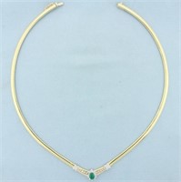 Emerald and Diamond Omega Necklace in 14k Yellow G