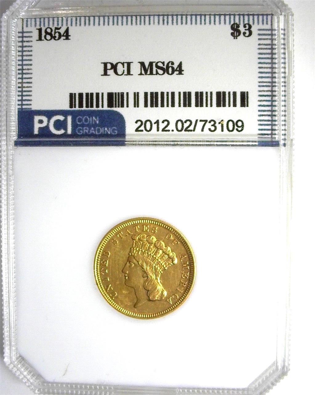 1854 Gold $3 MS64 LISTS $7000