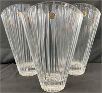 3 Cristal d'Arques Crystal Eventail Vases