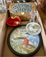 Decor lot - candle holder, clock, sign, misc.