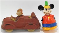 1930's Mickey Mouse Rubber Fire Truck & Top