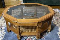 Glass Top And Wicker Coffee Table