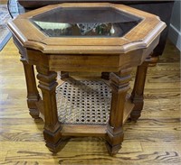 2 Glass Top And Wicker Side Tables