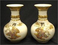 Pair Satsuma Japan decorated ceramic table vases