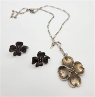 Sterling Dogwood Necklace & Screw Earrings