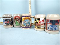 Collectible beer steins x5 incl. Budweiser and
