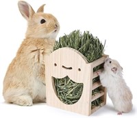 JanYoo Rabbit Hay Feeder Natural Wooden Hay Holder