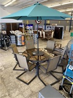 56" ROUND GLASS TOP PATIO TABLE W/6 CHAIRS & MORE