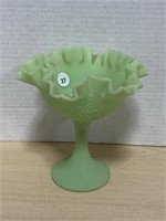 Fenton Frosted Green Glass Candy Dish