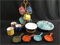 Colorful enamelware and mini skillets