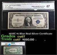 1935C $1 Blue Seal Silver Certificate Graded cu67