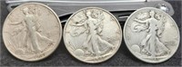 (3) Walking Liberty Half Dollars: 1943, 1945, 1947