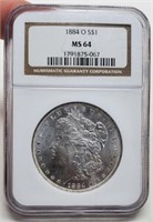 1884-O Slab Morgan Silver Dollar MS 64