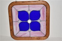 Vintage Oak Framed Stained Glass Wall Decor