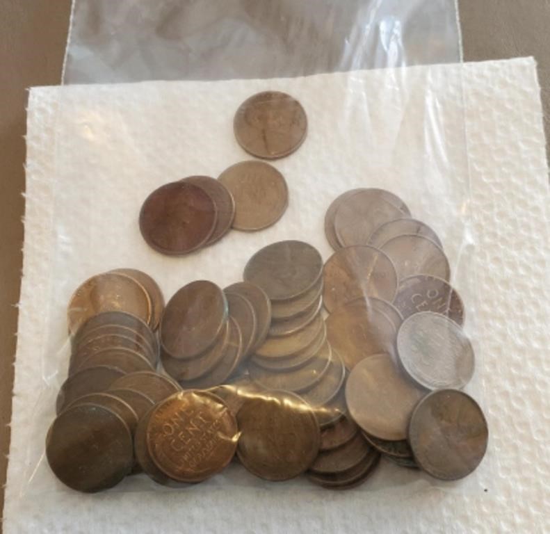 54 wheat back pennies, various dates