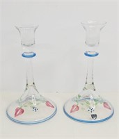 Handpainted Crystal Candlesticks by Orrefors
