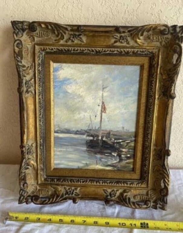 Signed Gesso Frame Oil painting , 14 x 17 inches