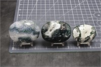 3, High Quality Moss Agate Palm Stones, 12oz