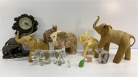Elephant figurine lot: seashell, paper mache,