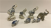Various porcelain and ceramic elephant figurines: