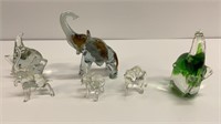 6 glass elephant figurines, one hand blown, 3
