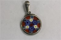 A Small Sterling Millifiori Pendant