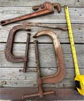 Large C Clamps & Pipe Wrench