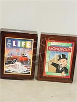 Life & Monopoly games in wood boxes - new
