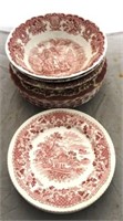 Lot of 15 Assorted Red/White Transferware Items