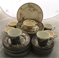 Lot of 36 Assorted Brown/White Transferware Items