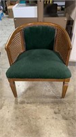 Vintage Wood & Upholstered Arm Chair With Cane Bac