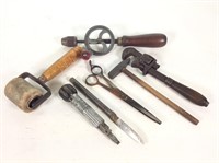 Hand Crank Drill, Monkey wrench, Tack Hammer