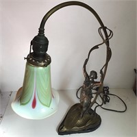 ART NOUVEAU TABLE LAMP URANIUM FEATHERED SHADE