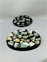pair of trinket dishes w/ abalone inlay - 5 & 7"