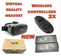 3 ITEMS / VR HEADSET & 2 WIRELESS REMOTES / NEW