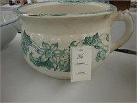 Victorian green and white ironstone chamber pot.