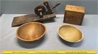 Turned Wood Bowls; Box & Tool Lot