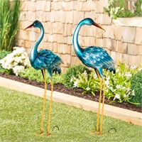 35in Blue Heron Statue Pair