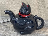 Redware black cat tea pot