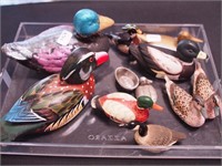 10 small duck figurines including pewter, brass