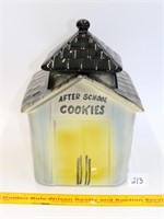 Vintage schoolhouse w/bell in lid cookie jar by