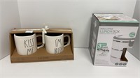 New Rae Dunn coffee mugs, new insulated lunch box