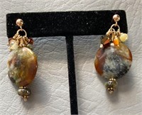 Beautiful 14K GF Jasper and Beaded Earrings