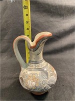Vintage Mexican Handpainted Pottery Pitcher 8.5" H