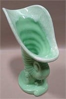 9" Green Ceramic Shell Vase Marked 608 USA