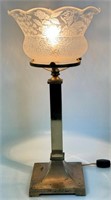 WONDERFUL ANTIQUE DESK LAMP W FROSTED SHADE