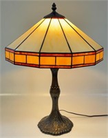 DESIRABLE CAST LAMP W MISSION STYLE SLAG SHADE