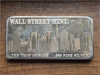 10 Troy Oz. .999 Wall Street Silver Bar