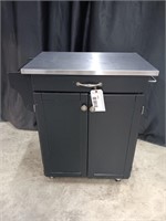 BLACK KITCHEN CART WITH STAINLESS STEEL TOP