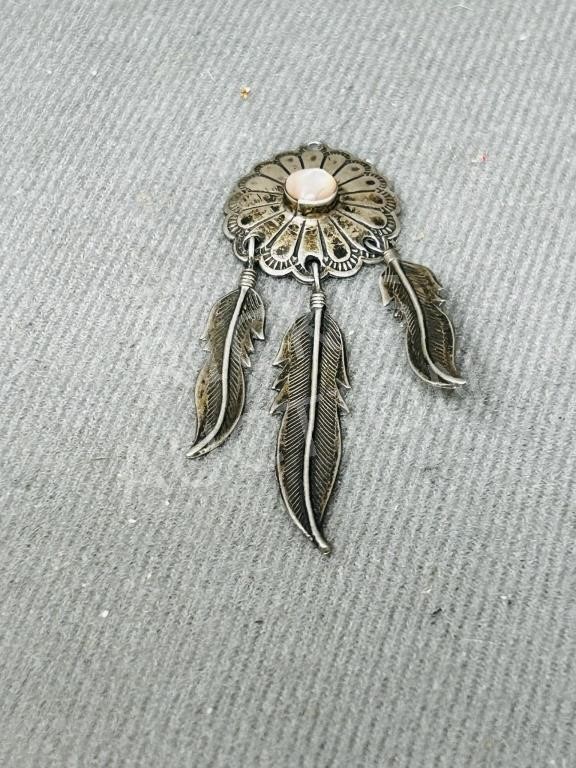 Navajo silver feather design pin